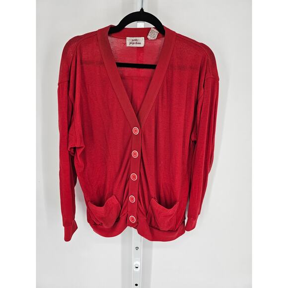 Petite Projections Red Cotton Blend Long Sleeve Button-Up Cardigan Size M - Picture 1 of 4